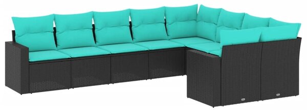 VidaXL 9 részes fekete polyrattan kerti ülőgarnitúra párnával
