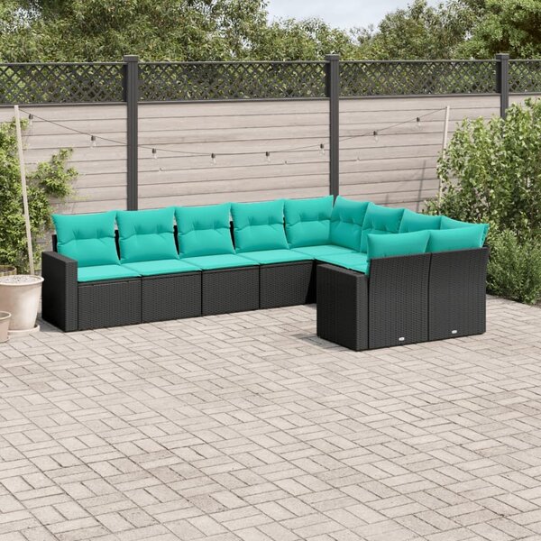 VidaXL 9 részes fekete polyrattan kerti ülőgarnitúra párnával