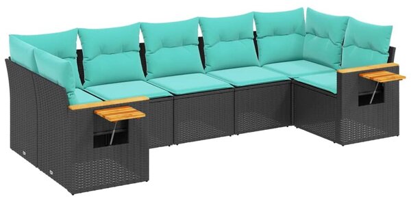 VidaXL 7 részes fekete polyrattan kerti ülőgarnitúra párnákkal