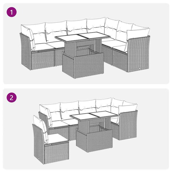 VidaXL Polyrattan Kerti Ülőgarnitúra - 7 részes, Világosszürke
