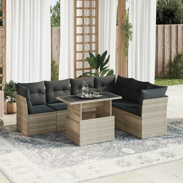 VidaXL Polyrattan Kerti Ülőgarnitúra - 7 részes, Világosszürke