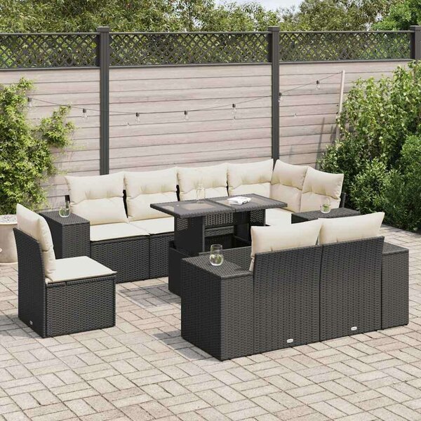 VidaXL Polyrattan Kerti Ülőgarnitúra - 9 részes - Fekete
