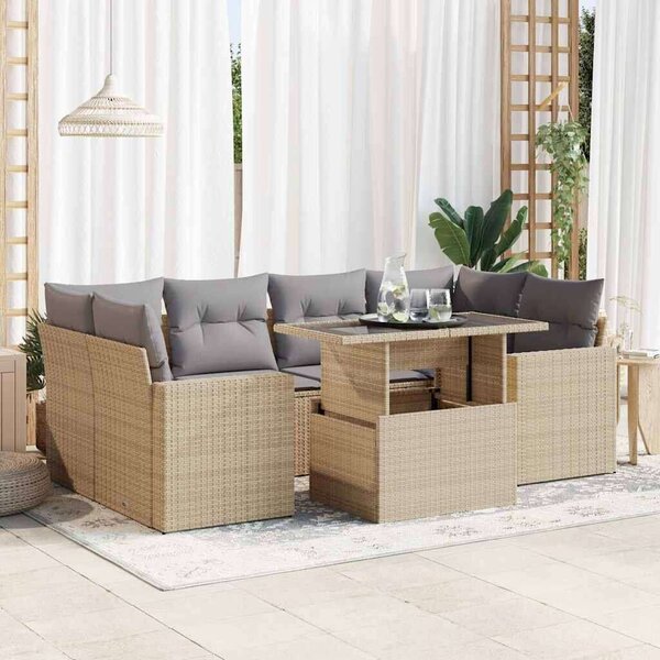VidaXL Polyrattan Kerti Ülőgarnitúra - 7 részes - Bézs