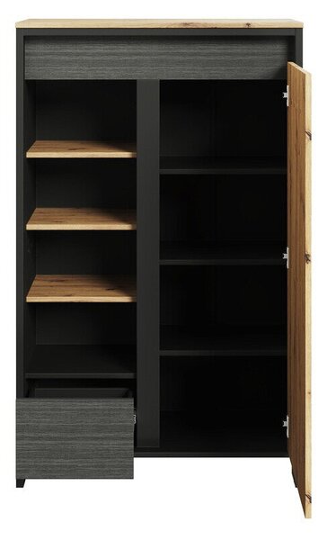 Könyvespolc Lomsevu 114, Fiókokkal, Ajtókkal, Laminált forgácslap, 141x87x38cm, Artisan tölgy, Fekete