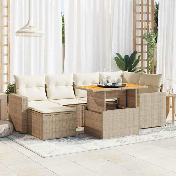 VidaXL Polyrattan Kerti Ülőgarnitúra - 7 részes - Bézs