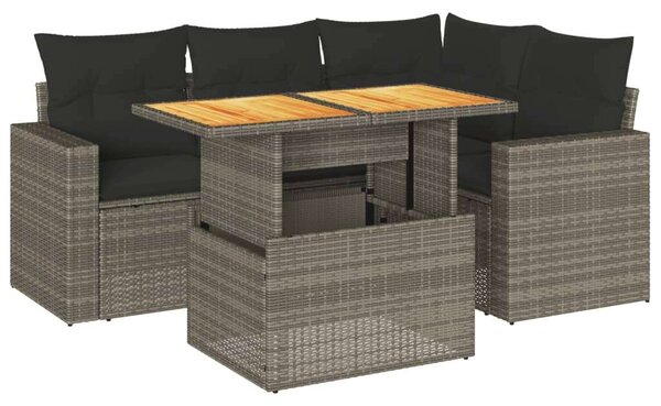 VidaXL 5 részes szürke polyrattan kerti ülőgarnitúra
