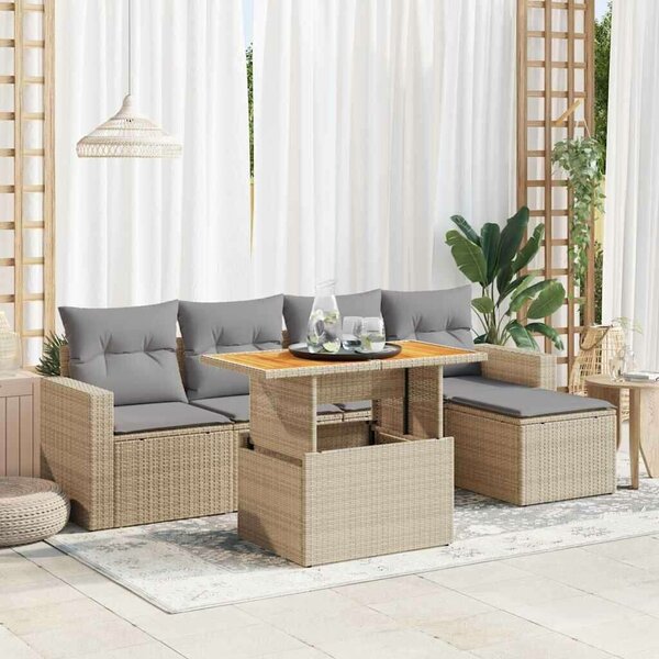 VidaXL Polyrattan Kerti Ülőgarnitúra - 6 részes - Bézs
