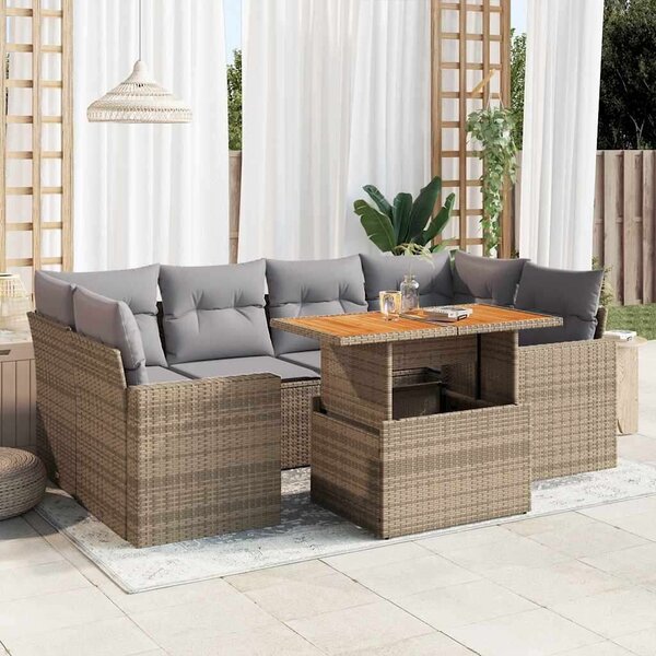 VidaXL Polyrattan Kerti Ülőgarnitúra - 7 részes - Bézs