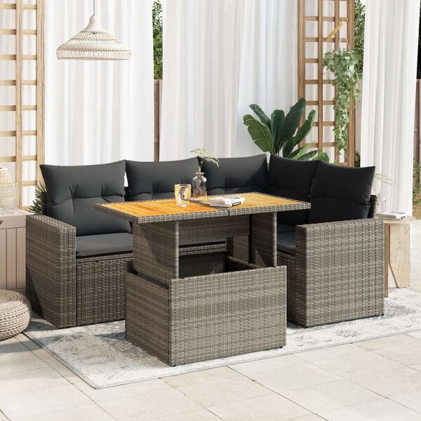 VidaXL 5 részes szürke polyrattan kerti ülőgarnitúra