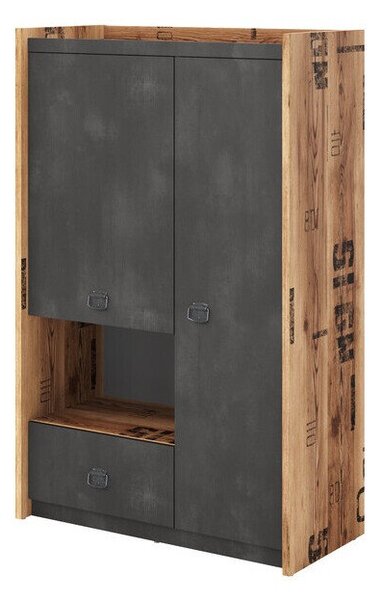 Könyvespolc Tivtivi 120, Ajtókkal, Fiókokkal, Laminált forgácslap, 140x90x42cm, Szürke, Canyon tölgy
