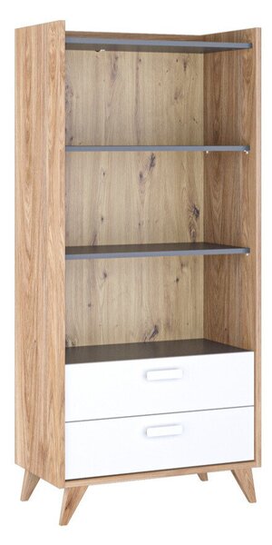 Könyvespolc Enofere 101, Fiókokkal, Nyitott, Laminált forgácslap, 157x72x40cm, Szürke, Fehér, Tölgy