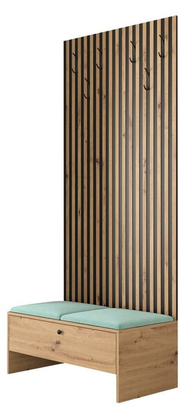 Előszoba garnitúra Donio IV, 206x85x44cm, Artisan tölgy, Fekete, Kárpit, Laminált forgácslap