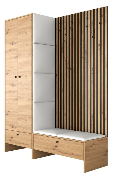 Előszoba garnitúra Donio III, 206x145x44cm, Artisan tölgy, Fekete, Öko-bőr, Laminált forgácslap
