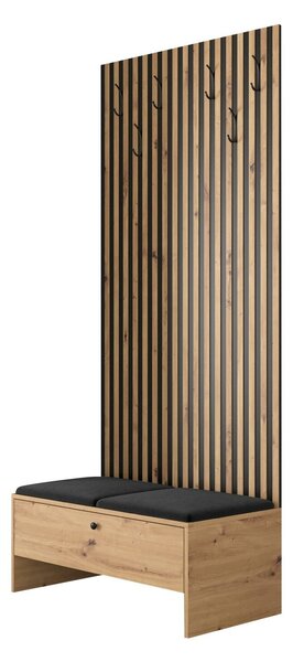 Előszoba garnitúra Donio IV, 206x85x44cm, Artisan tölgy, Fekete, Laminált forgácslap, Kárpit