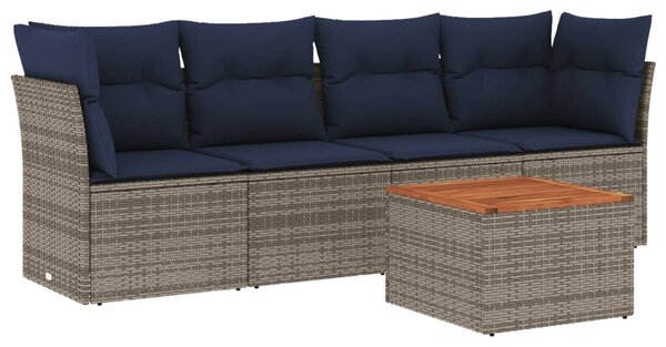 VidaXL 5 részes szürke polyrattan kerti ülőgarnitúra párnával