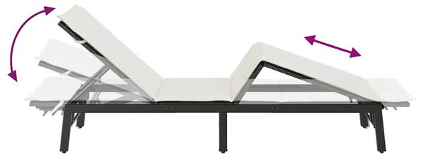 VidaXL fekete polyrattan napozóágy párnával