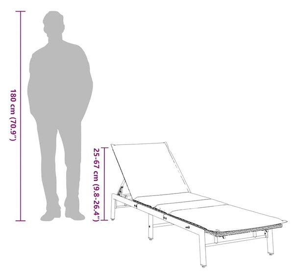 VidaXL fekete polyrattan napozóágy párnával