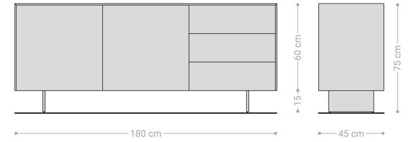 DELIFE Komód Cuor 180 cm kerámia Laminam® Sabbia tölgyszínű 2 ajtós 3 fiókos láb lebegő rozsdamentes acél