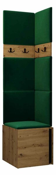 Előszoba garnitúra Pinis XXI, 186x42x46cm, Artisan tölgy, Fekete, Kárpit, Laminált forgácslap