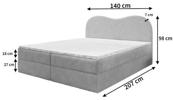 FLUVIA N ágyneműtartós boxspring ágy 140x200 - krémszínű