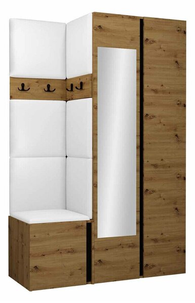 Előszoba garnitúra Pinis XXVI, 186x116x46cm, Tükör, Fekete, Artisan tölgy, Öko-bőr, Laminált forgácslap