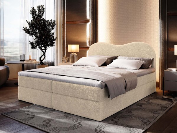 FLUVIA N ágyneműtartós boxspring ágy 140x200 - krémszínű