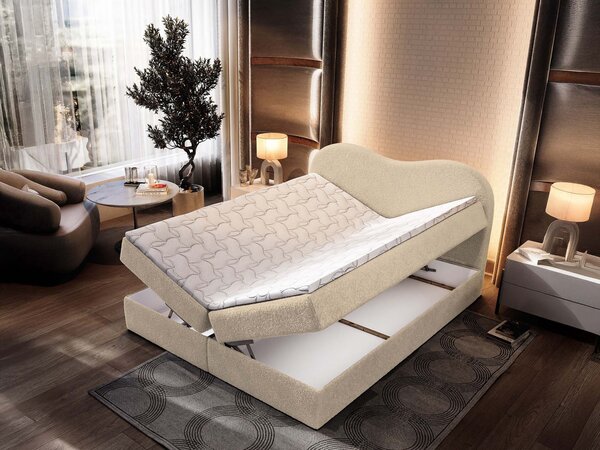 FLUVIA N ágyneműtartós boxspring ágy 140x200 - krémszínű