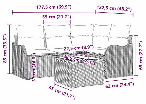 VidaXL Kerti Kanapé Szett 5 pcs Bézs polirattan