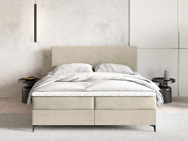 TORREL kárpitozott boxspring franciaágy 140x200 – krémszínű