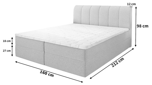 CEVANO kárpitozott boxspring ágy 160x200 - krémszínű