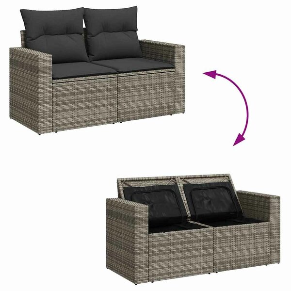 VidaXL 9 részes szürke polyrattan kerti ülőgarnitúra párnákkal
