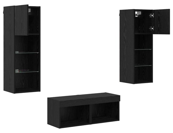 VidaXL TV Fali Szekrények LED -es lámpákkal 4 pcs Fekete tölgy Faanyag