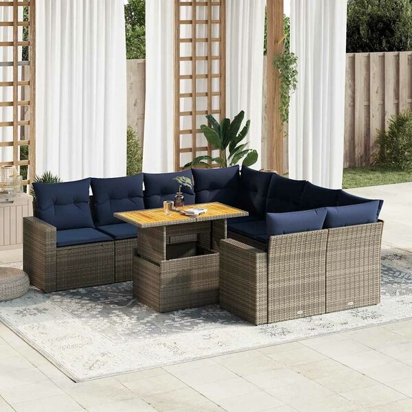 VidaXL 9 részes szürke polyrattan kerti ülőgarnitúra párnákkal