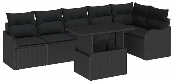 VidaXL Kerti Kanapé Szett párnával párnával 7 pcs Fekete Poly Rattan