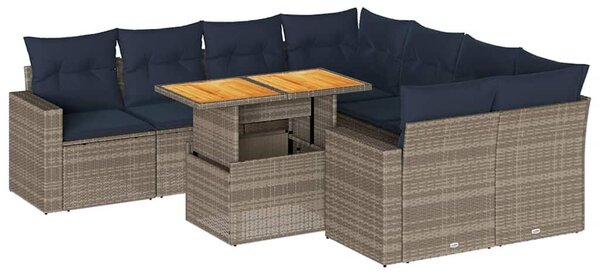VidaXL 9 részes szürke polyrattan kerti ülőgarnitúra párnákkal