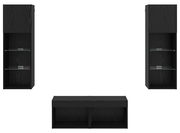VidaXL TV Fali Szekrények LED -es lámpákkal 4 pcs Fekete tölgy Faanyag