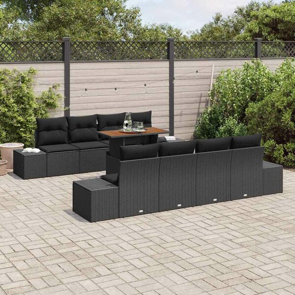 VidaXL Kerti Kanapé Szett tárolóval 9 pcs Fekete Poli rattan