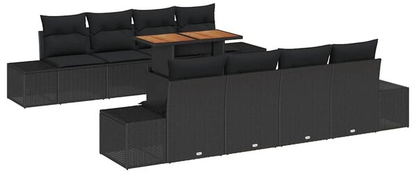 VidaXL Kerti Kanapé Szett tárolóval 9 pcs Fekete Poli rattan
