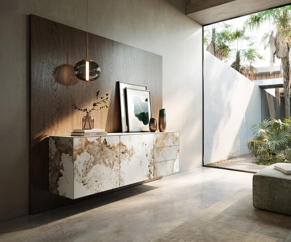 DELIFE Komód Cuor 180 cm kerámia Minas Melange fehér-bézs 2 ajtós 3 fiókos lebegő