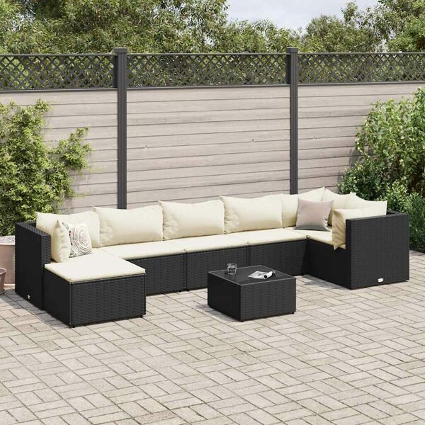 VidaXL 8 részes fekete polyrattan kerti ülőgarnitúra párnákkal