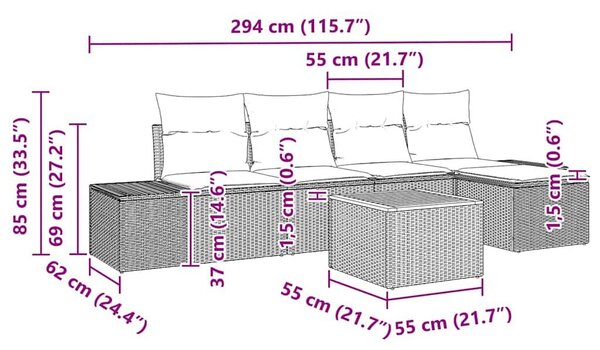 VidaXL Kerti Kanapé Szett párnával 6 pcs Bézs polirattan