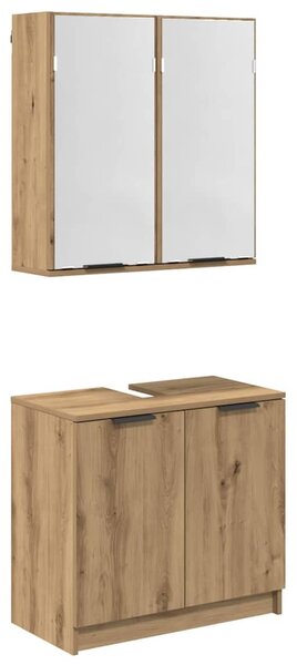 Fürdőszobai Szekrény Szett 2 db Artisan tölgy Szerelt Fa