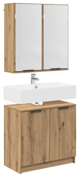 Fürdőszobai Szekrény Szett 2 db Artisan tölgy Szerelt Fa