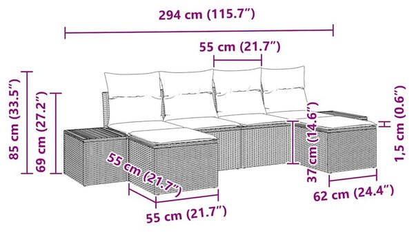 VidaXL Kerti Kanapé Szett 6 db Bézs polirattan