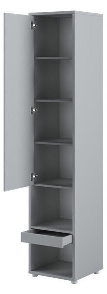Könyvespolc Concept Pro Lenart, Zárt, Fiókokkal, Ajtókkal, Laminált forgácslap, 217x45x46cm, Szürke