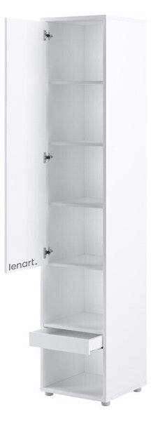 Könyvespolc Concept Lenart II, Ajtókkal, Zárt, Fiókokkal, Laminált forgácslap, 218x45x46cm, Fehér