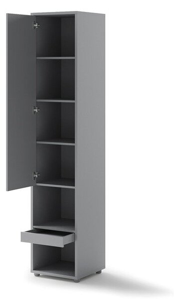 Könyvespolc Concept Lenart II, Ajtókkal, Zárt, Fiókokkal, Laminált forgácslap, 218x45x46cm, Szürke