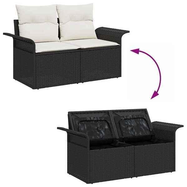 VidaXL Kerti Kanapé Szett párnával tárolóval 5 pcs Fekete Poly Rattan