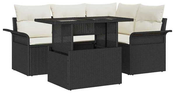 VidaXL Kerti Kanapé Szett párnával tárolóval 5 pcs Fekete Poly Rattan