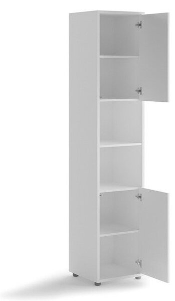Könyvespolc Concept Lenart III, Ajtókkal, Zárt, Fiókokkal, Laminált forgácslap, 218x45x46cm, Fehér